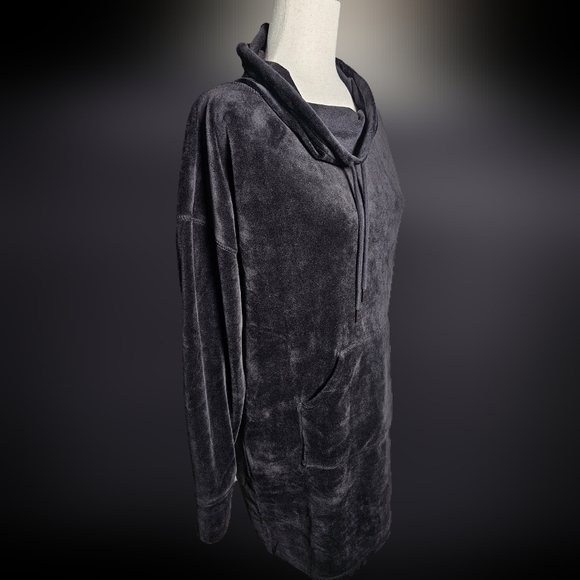 Tahari Cozy Black Velour Longline Long Hoodie Sleepwear Small - Picture 3 of 13